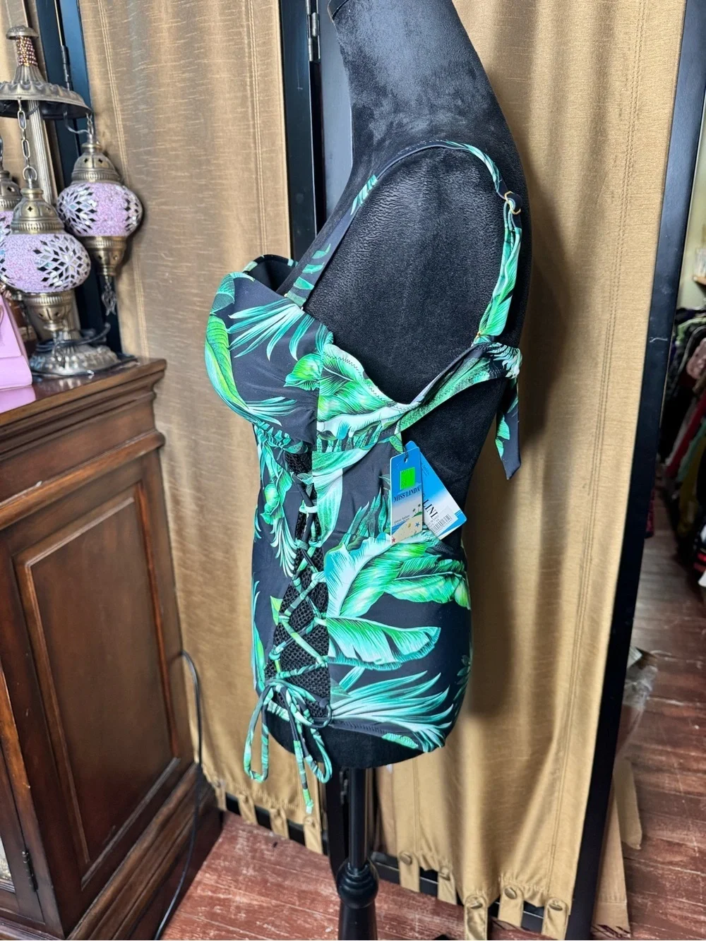 Miss Linda Tropical Palm Print One Piece Swimsuit US 14 NWT